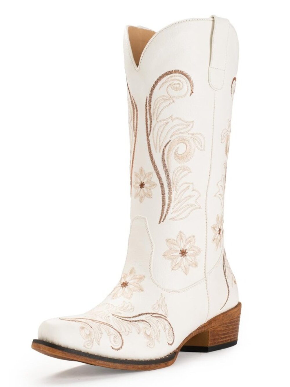 Cowboy Boots For Women Mid Calf Cowgirl Boots Embroidered Pull-On